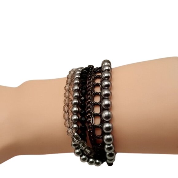 Premier Designs Multi-Strand Bracelet Gunmetal Chains Gray Beads Crystals Toggle - Picture 10 of 11